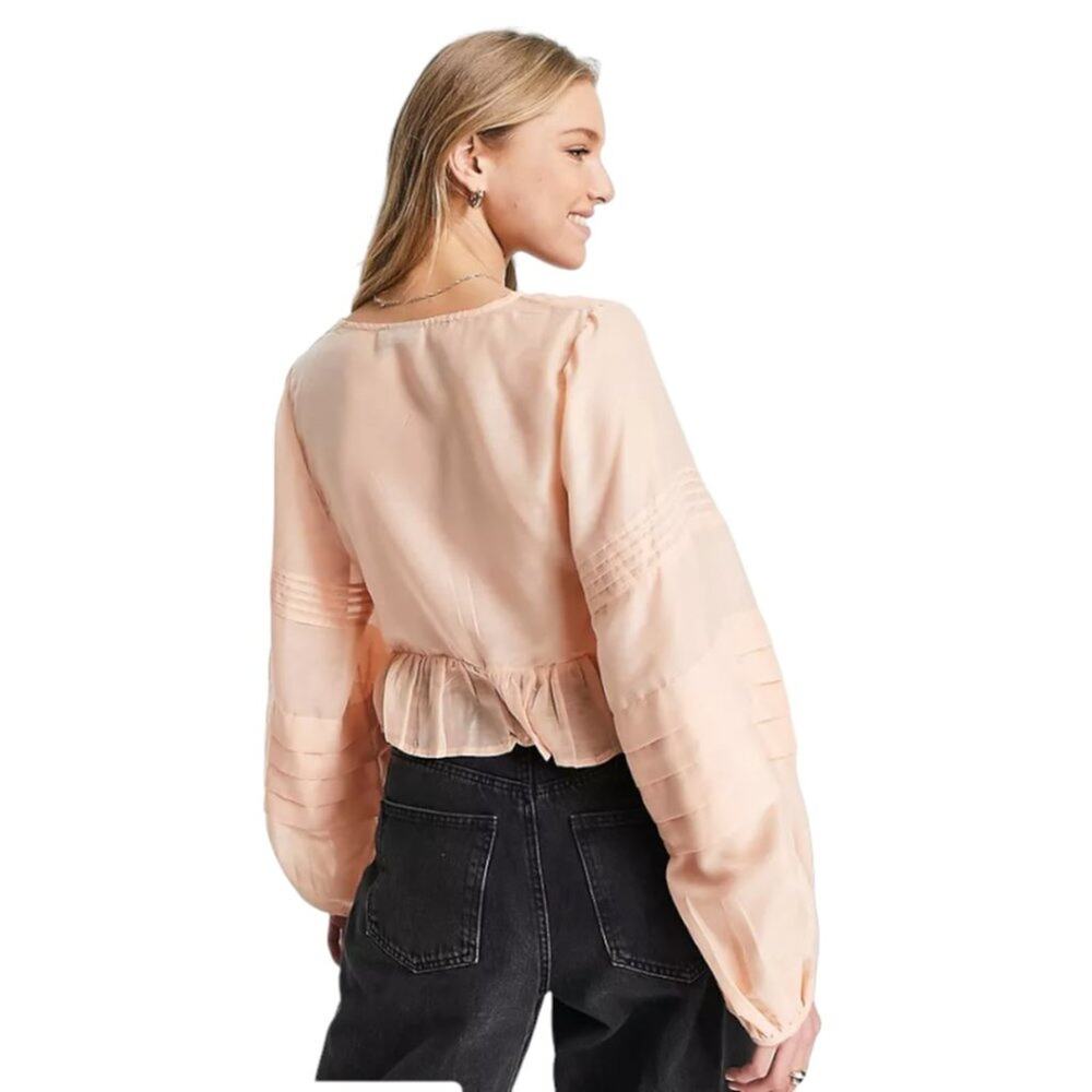 Asos Design Peach Button Through Pleated Sleeve T… - image 3